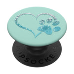 Ice Light Blue Dog Paw Print Heart Love On Mint Green Grip And Stand For Phones And Tablets
