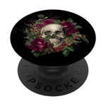 Bohemian Boho Flowers Skull Art With Maroon Roses Gift Grip And Stand For Phones And Tablets