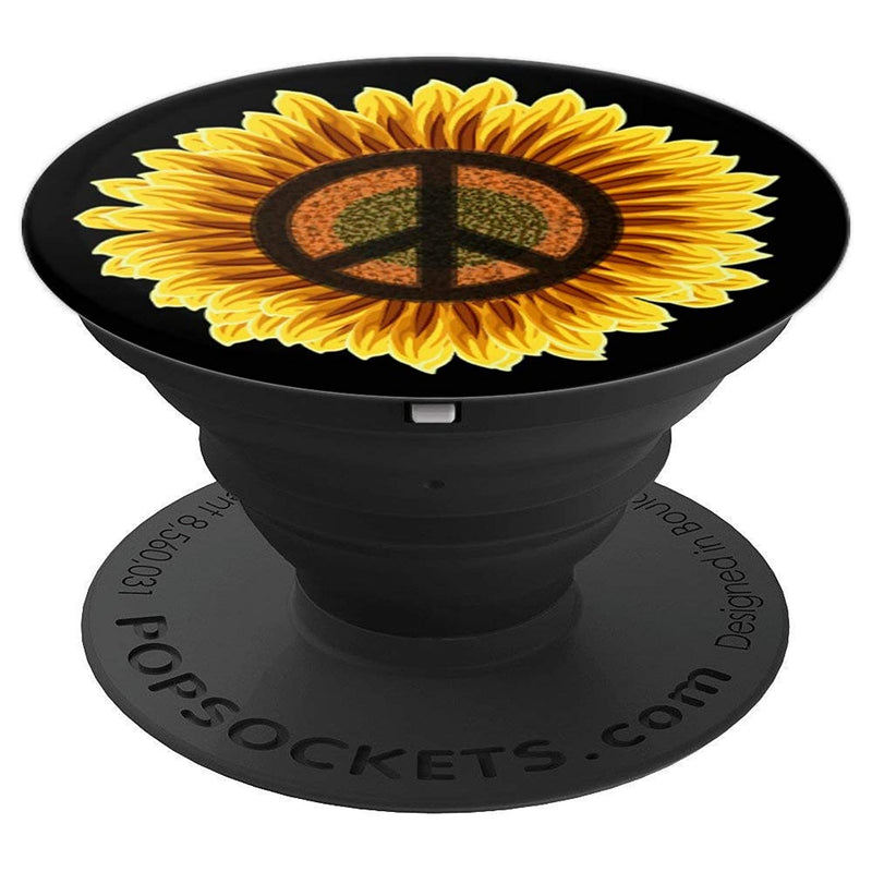 Sunflower Peace Sign 1960S 1970S Hippie Flower Black Grip Grip And Stand For Phones And Tablets