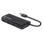 Manhattan 4-Port Superspeed USB Hub Supporting 5 Gbps Transfer Speeds with Built-in USB-A Male Connector, Two USB-A Female Ports, Two USB-C Female Ports and LED Power Indicator, Bus-Powered, Black