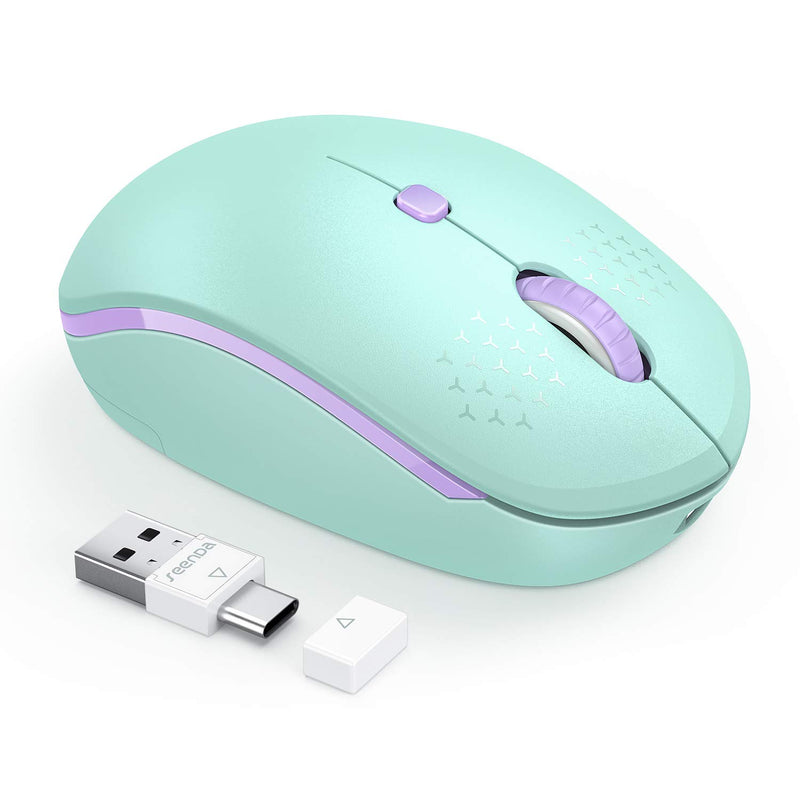 Wireless Mouse Seenda Type C Mouse Cordless With Usb And Usb C 2 In 1 Receiver Rechargeable Mouse For Kids Compatible With Macbook Ipad Pro Windows Computer Laptop Pc Mint Green