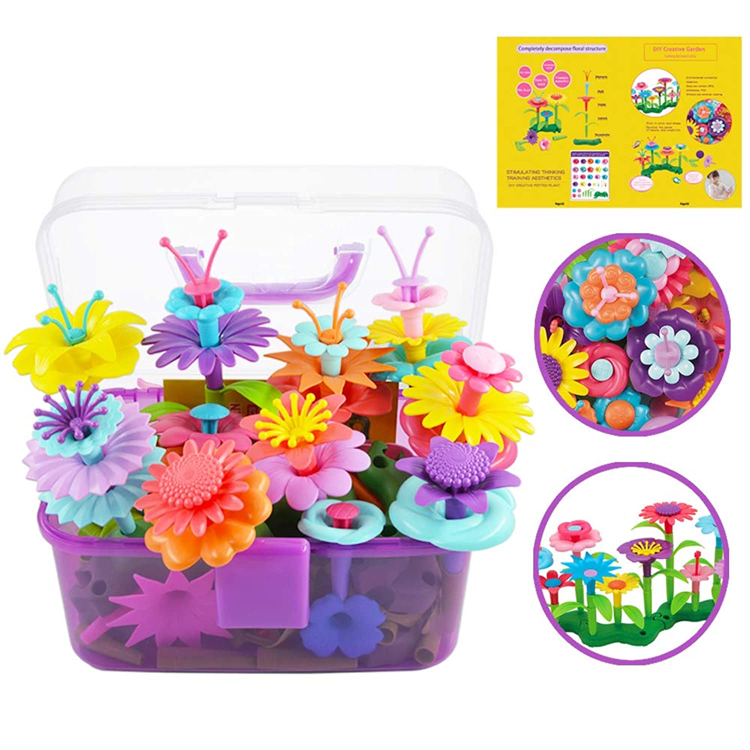  Garbo Star Girl Toys for 3 4 5 6 Year Old Girls Birthday Gift,  81PCS Flower Garden Building Toys Set for Girls Toddlers Kids Ages 1-3  3-5,Building Educational Stem Toys : Toys & Games