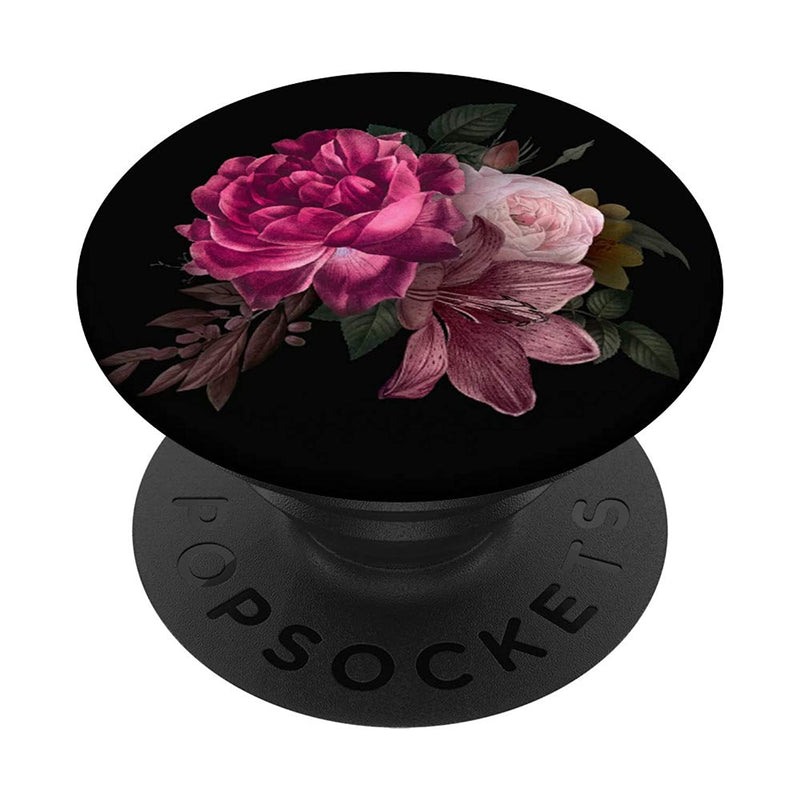 Black Background Of Pink Flower In Vintage Style Single Rose Grip And Stand For Phones And Tablets