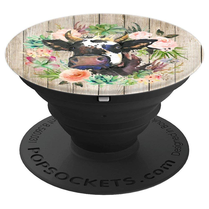 Floral Cow Popsocket Grip And Stand For Phones And Tablets