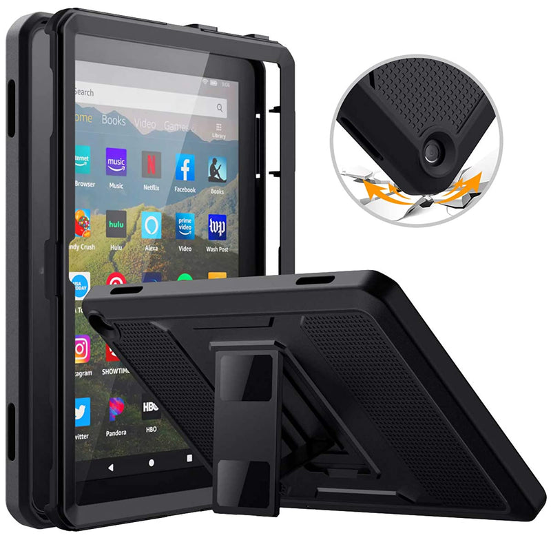 Moko Case Compatible With All New Kindle Fire Hd 8 Tablet And Fire Hd 8 Plus Tablet 10Th Generation 2020 Release Heavy Duty Full Body Rugged Cover With Built In Screen Protector Black
