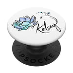 Kelsey Name Personalized Flower Calligraphy Watercolor Teal Grip And Stand For Phones And Tablets