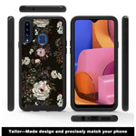 Galaxy A20S Case With Roses Design Samsung A20S Phone Case Hybrid Dual Layer Armor Protective Cover Flexible Sturdy Anti Scratch Shockproof Cute Case For Women And Girls Flowers Black