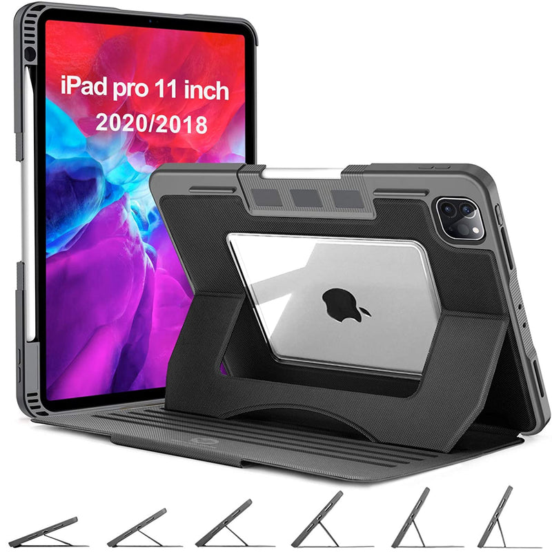 Ipad Pro 11 Case 2020 6 Viewing Angles Magnetic Stand Apple Pencil Holder Auto Wake Sleep Clear Back Heavy Duty Rugged Protective Case For Ipad Pro 11 Inch 1St 2Nd Generation Black