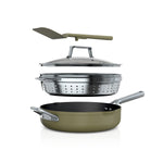 Steamer Strainer Basket With Glass Lid Integrated Spatula