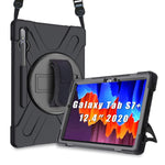 Galaxy Tab S7 Plus 12 4A 2020 Case With S Pen Holder Model Sm T970 T975 T976 T978 Rugged Heavy Duty Shockproof Case With Hand Strap Rotating Kickstand Protective Cover Case A Black