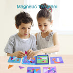 Tangram Puzzle Set Pattern S Magnetic Jigsaw Puzzle With 24 Pcs Design Cards Geometric Shape Puzzle Educational Toys For Kids Age 3 8 Numbers And Alphabets