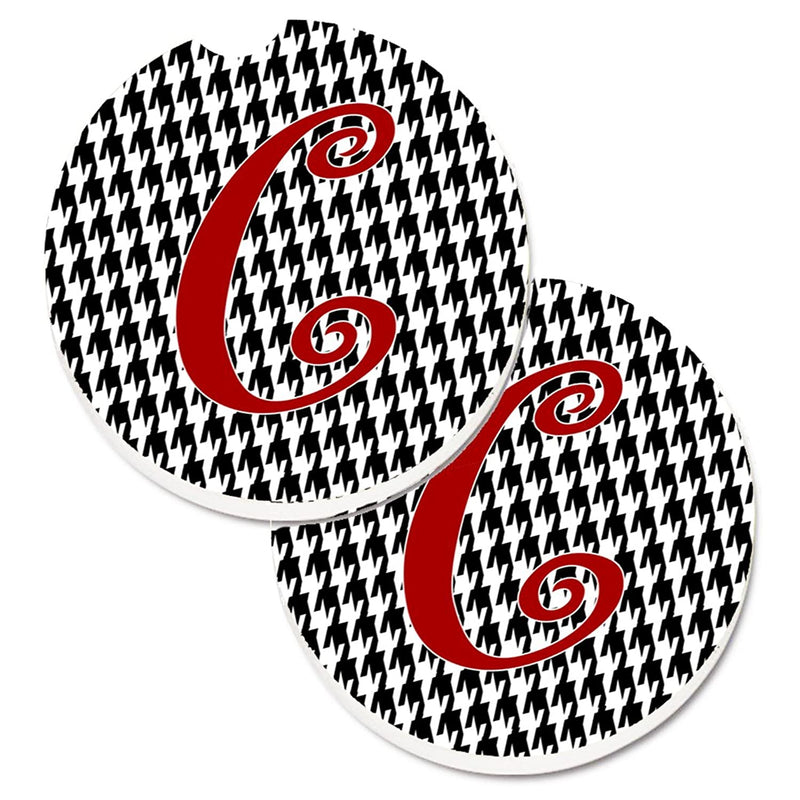 Carolines Treasures Cj1035 Ccarc Monogram Initial C Houndstooth Black Set Of 2 Cup Holder Car Coasters Large Multicolor