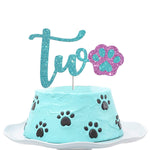 Lets Pawty Two Cake Topper Happy 2Nd Birthday Cake Topper Pet Dog Puppy Birthday Party Cake Supplies Decoration Blue Pink Glitter