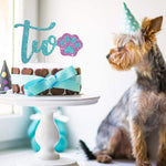 Lets Pawty Two Cake Topper Happy 2Nd Birthday Cake Topper Pet Dog Puppy Birthday Party Cake Supplies Decoration Blue Pink Glitter