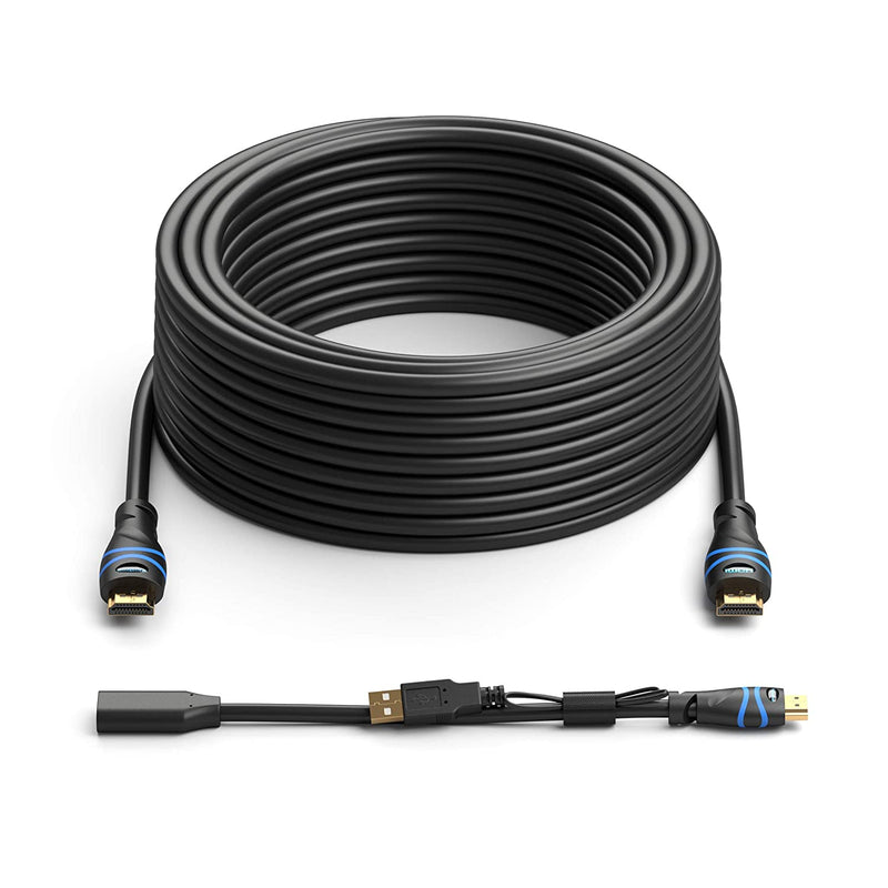 Bluerigger 4K Hdmi Cable With Signal Booster 100 Feet Black 4K 30Hz In Wall Cl3 Rated