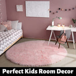 Pink Round Rug For Girls Bedroom Fluffy Circle Rug 5X5 For Kids Room Furry Carpet For Teen Girls Room Shaggy Circular Rug For Nursery Room Fuzzy Plush Rug For Dorm Cute Room Decor For Baby