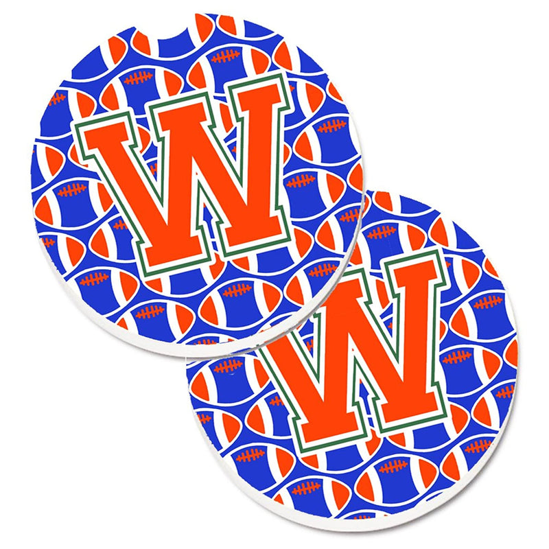 Carolines Treasures Cj1083 Wcarc Letter W Football Green Blue And Orange Set Of 2 Cup Holder Car Coasters Large Multicolor