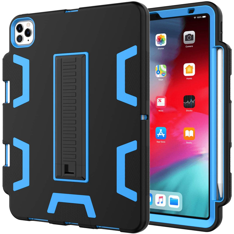 Aicase Ipad Pro 11 Case 2020 2018 With Pencil Holder Kickstand Shockproof Heavy Duty Rubber High Impact Resistant Rugged Hybrid Three Layer Armor Case For Ipad Pro 11 Inch 2020 2018 Black Blue