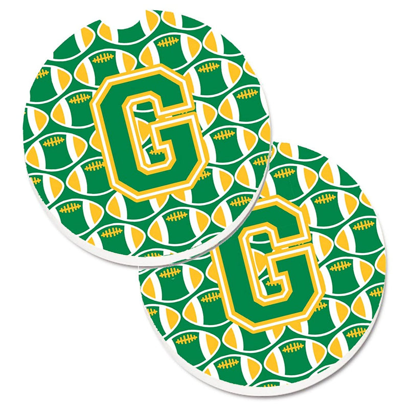 Carolines Treasures Cj1069 Gcarc Letter G Football Green And Gold Set Of 2 Cup Holder Car Coasters Large Multicolor