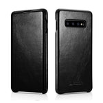 Icarer Galaxy S10 Case Vintage Series Ultra Slim Genuine Leather Flip Folio Case Side Open Cover Curve Edge Protection For Samsung Galaxy S10 Black