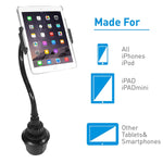 Macally 2 In 1 Phone Tablet Car Mount For Cup Holder Flexible 12A Gooseneck And 360A Rotating Base Phone Tablet Ipad Holder For Car Fits Devices Up To 8A Wide