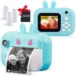 Minibear Instant Camera For Kids Digital Camera For Girls Toddler Camera With Print Paper 40Mp Kids Video Camera Child Selfie Camera Toy Camera Kids Camcorder 2 4 Inch Screen 32Gb Tf Card Sky Blue