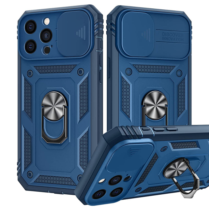 Goton Armor Case For Iphone 13 Pro Max Case With Slide Camera Cover Kickstand Heavy Duty Military Grade Protection Phone Case Built In 360 Rotate Ring Stand Shockproof Rugged Case Blue
