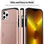 Jiunai Compatible With Iphone 13 Pro Max Case Credit Card Ids License Holder Wallet Sliding Cover Card Slot Dual Layer Bumper Pc Rubber Cover Phone Cases For Iphone 13 Pro Max 6 7 2021 Rose Gold