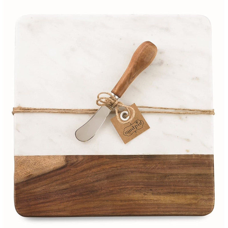 Mud Pie Marble And Wood Serving Board And Spreader White