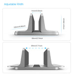 Vertical Laptop Stand Adjustable Size Omoton Desktop Aluminum Macbook Stand With Adjustable Dock Size Fits All Macbook Surface Chromebook And Gaming Laptops Up To 17 3 Inch Gray