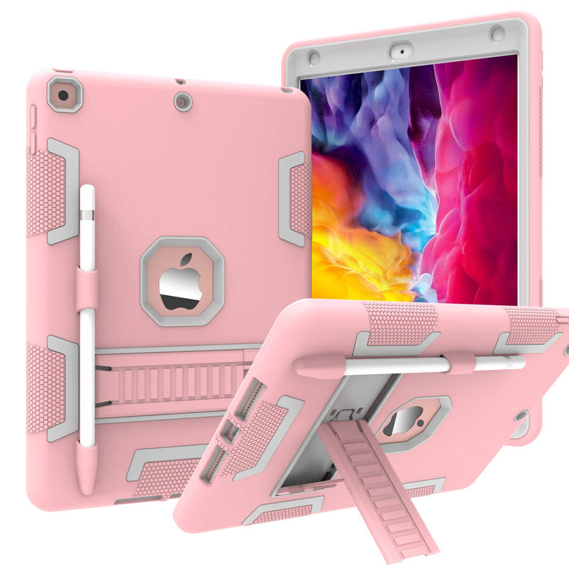 Case For Ipad 8Th Generation Ipad 7Th Generation Case Hybrid Three Layer Armor Shockproof Rugged Drop Protection Built With Kickstand Pencil Holder Case For Ipad 10 2 2020 Rose Gold Grey