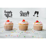 Happy New Year Decorations Cupcake Toppers Black Glitter Hello 2023 Cheers To 2023 36Pcs