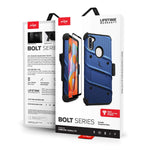 Bolt Series Samsung Galaxy A11 Case With Screen Protector Kickstand Holster Lanyard Blue Black
