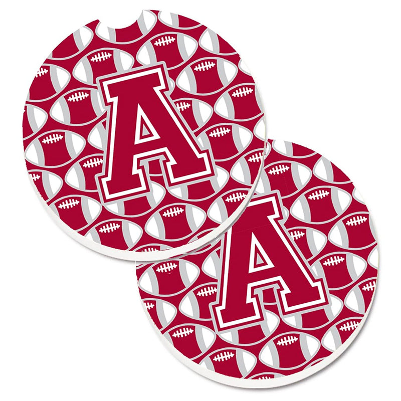Carolines Treasures Cj1065 Acarc Letter A Football Crimson Grey And White Set Of 2 Cup Holder Car Coasters Large Multicolor
