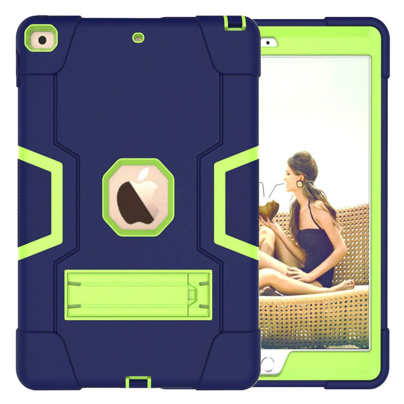 Dteck Case For New Ipad 10 2 7Th Generation 2019 Release Kids Friendly Three Layer Hybrid Shockproof Armor Defender Rugged Full Body Protective Cover With Kickstand Navy Blue Green 1