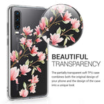 kwmobile Clear Case Compatible with Huawei P30 - Soft TPU Phone Back Cover - Magnolias Pink/White/Transparent