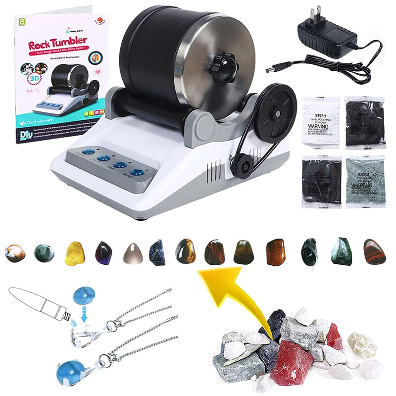 Rock Tumbler Kit Turns Rough Rocks Into Beautiful Gems With Button 7 Day Polishing Timer Includes 2 Belts Bag Of Rough Stones 4 Coarse Grinding Finely Ground Polishing Final Polishing Polishing Grits