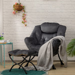 Steel Frame Leisure Sofa Chair And Metal Cotton Antislip Footstool