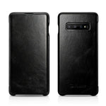 Icarer Galaxy S10 Case Vintage Series Ultra Slim Genuine Leather Flip Folio Case Side Open Cover Curve Edge Protection For Samsung Galaxy S10 Black