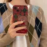 Nititop Compatible With Iphone 13 Case Cute Bear Flower Splicing Diamond Lattice Christmas Retro Red Wine Color Contrast Cartoon Soft Lens Protective For Women Girl For Iphone 13 Bear