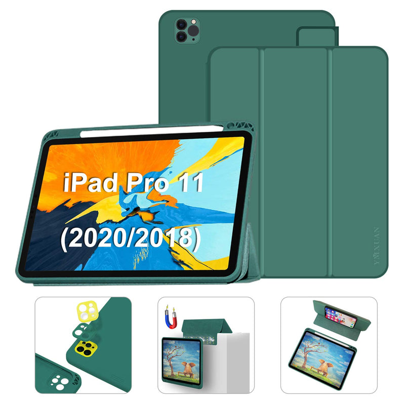 Liquid Silicone Ipad Pro 11 Case 2020 2018 With Pencil Holder Magnetic Detachable Front Cover Full Body Protective Trifold Stand Auto Sleep Wake Support 2Nd Gen Pencil Charging Teal