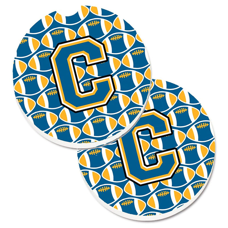 Carolines Treasures Cj1077 Ccarc Letter C Football Blue And Gold Set Of 2 Cup Holder Car Coasters Large Multicolor