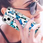 Luhouri Clear Iphone 13 Case With Screen Protector Blue Butterflies Floral Flower Designs On Crystal Cover For Women Girls Protective Phone Case For Iphone 13 13 Pro 6 1