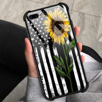Iphone 8 Plus Case 9H Tempered Glass Sunflower And Flag Iphone 7 Plus Cases For Girls Anti Scratch Fashion Cute Pattern Design Cover Case For Iphone 7 8 Plus 5 5 Inch Sunflower Flag