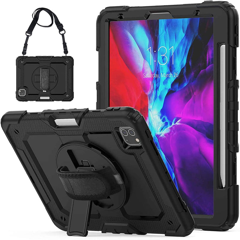 Ipad Pro 12 9 Case 2020 With Screen Protector Pencil Holder Full Body Shockproof Rugged Protective Durable Rubber Case W 360 Rotating Stand Strap For Ipad Pro 12 9 Inch 4Th Generation