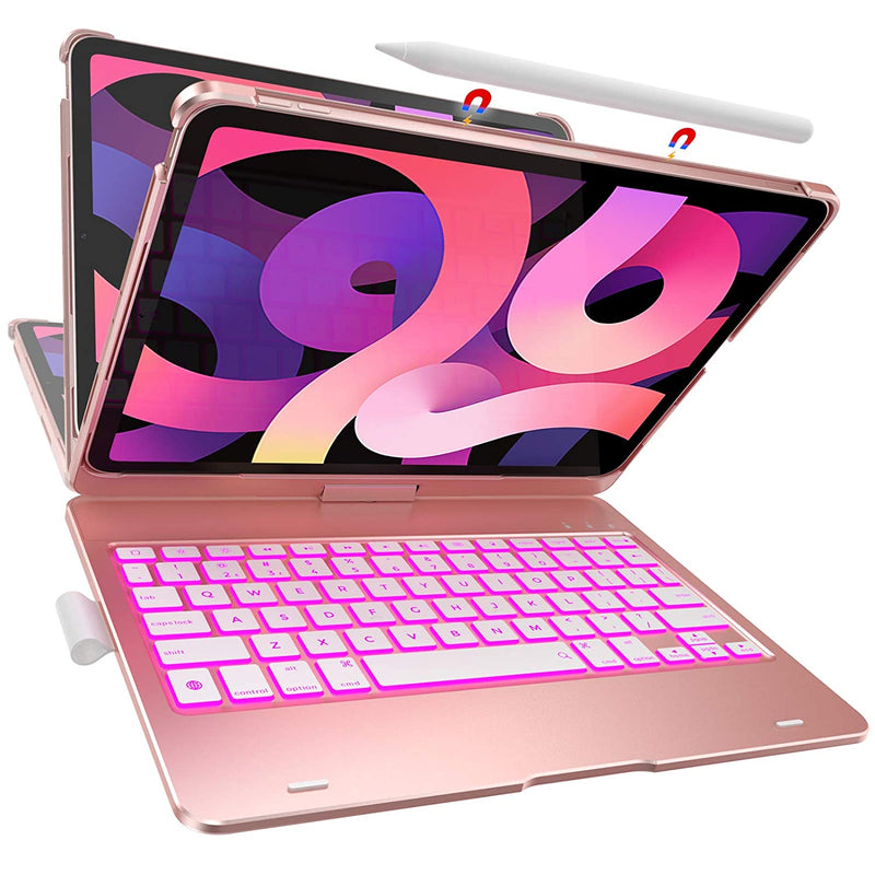 Ipad Pro 11 Case 2020 With Keyboard 10 Color Backlight 360 Rotable Wireless Keyboard Case For Ipad Pro 11 2020 2Nd Gen 2018 1St Gen 7 Modes Slim Protective Cover With Apple Pencil Holder Rose