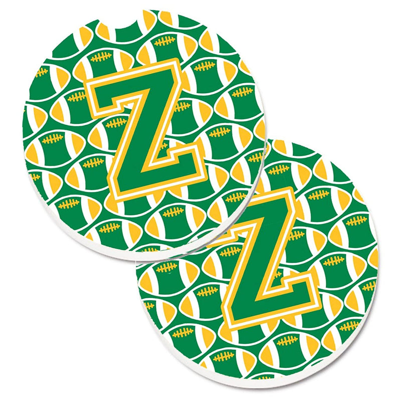 Carolines Treasures Cj1069 Zcarc Letter Z Football Green And Gold Set Of 2 Cup Holder Car Coasters Large Multicolor