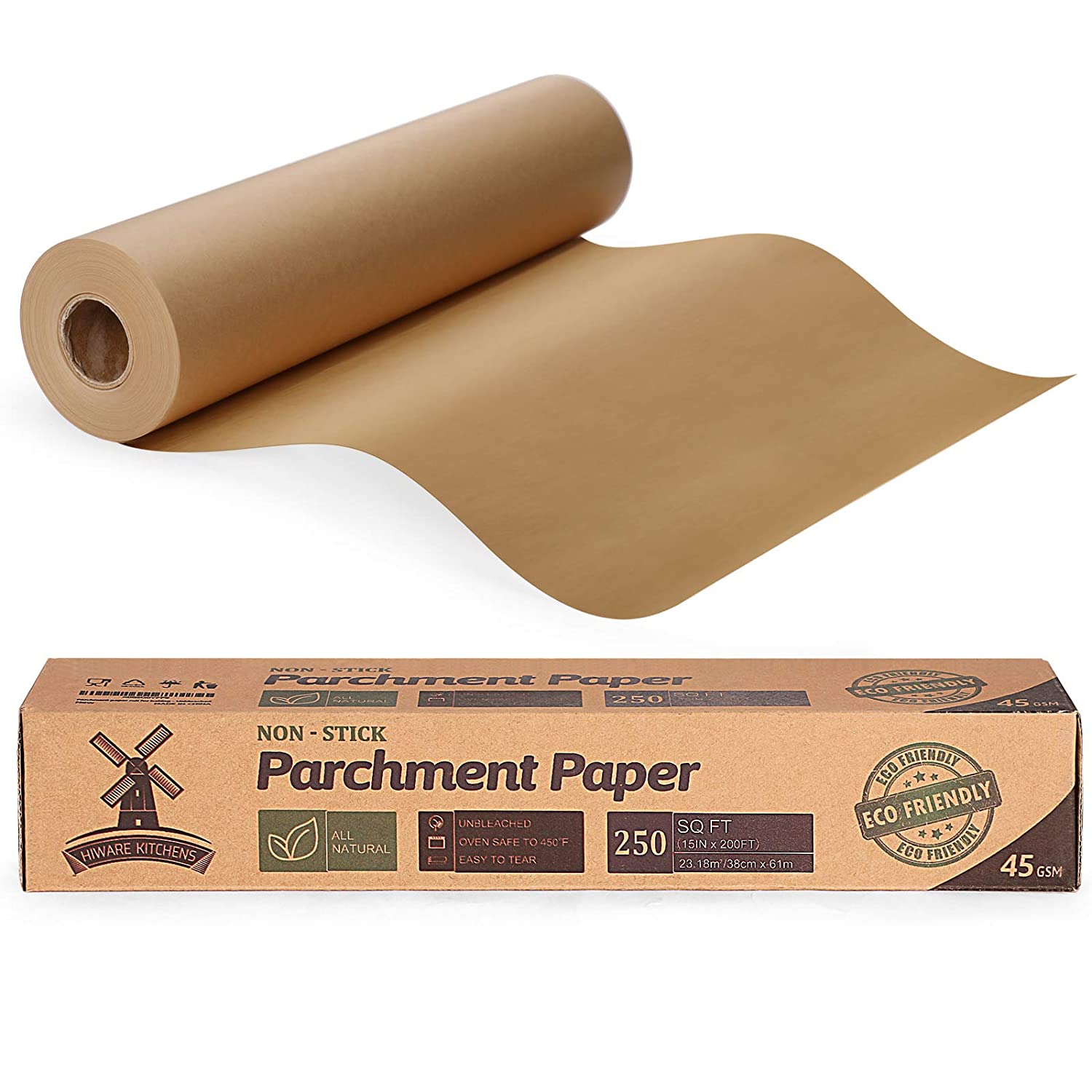 Unbleached Parchment Paper Roll for Baking, 15 in x 210 Ft, 260 Sq.Ft,  Non-stick
