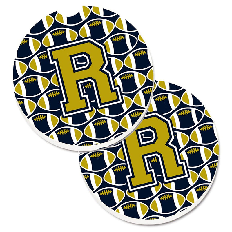 Carolines Treasures Cj1074 Rcarc Letter R Football Blue And Gold Set Of 2 Cup Holder Car Coasters Large Multicolor