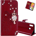 Emaxeler Samsung Galaxy A21 Case Premium Pu Leather Flip Wallet Case Owl Embossing Diamond Full Body Protection Flip Stand Card Holder Magnetic Cover For Galaxy A21 Owl Brown Yk